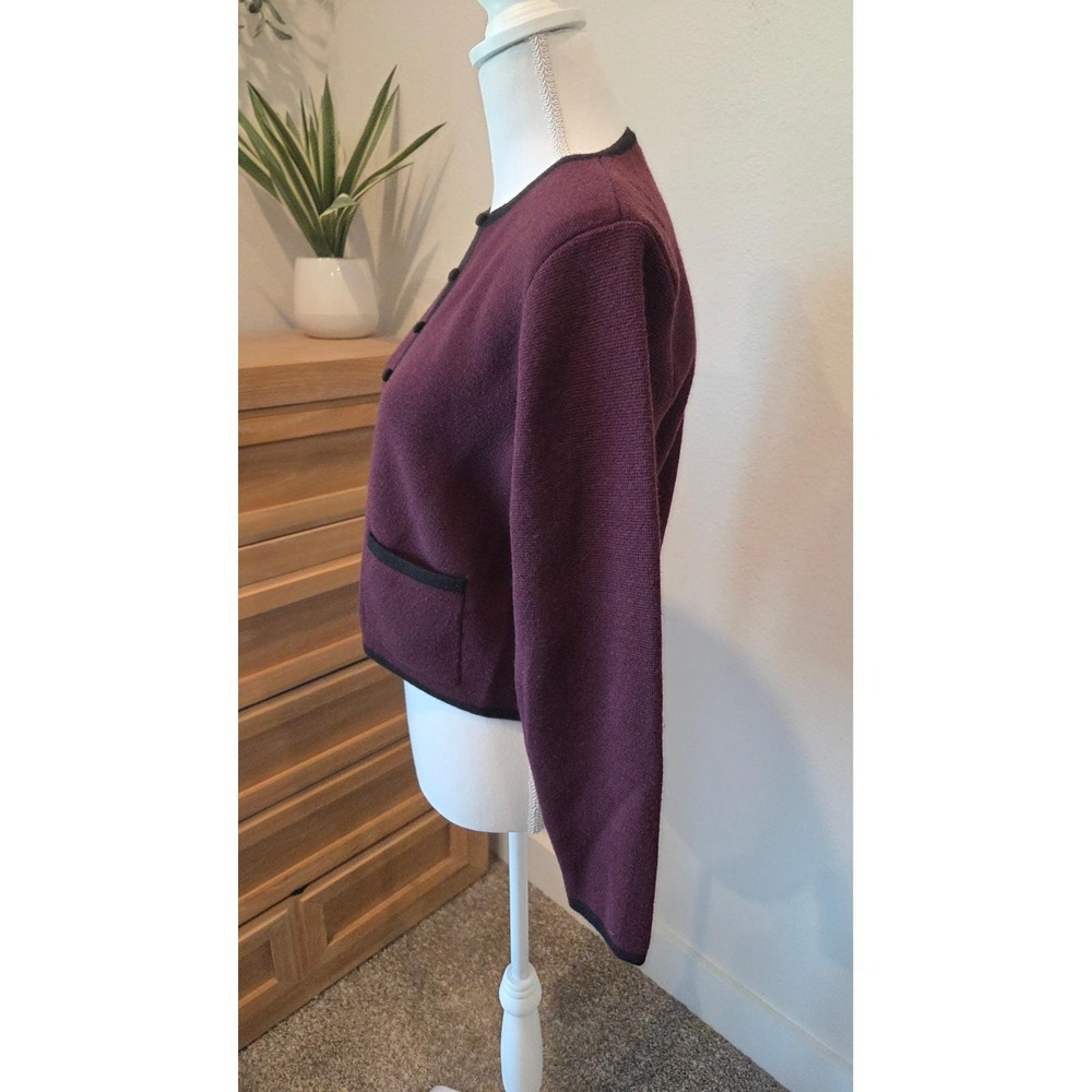 Liz Claiborne Collection Cardigan Petite Merino Wool Blend Maroon Vintage PM - Picture 6 of 11